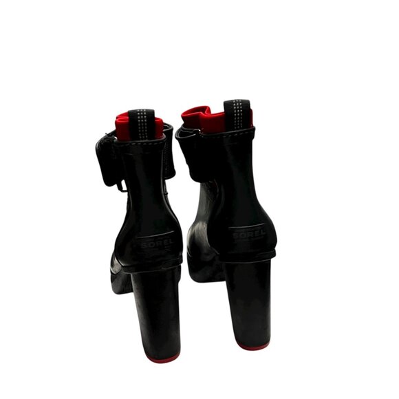 Sorel Black Red Rubber Block Heel Ankle Boots Medina 7 Goth Grunge Whimsigoth - Picture 4 of 16
